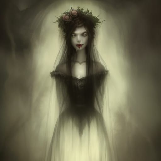 Gothic Ghost Bride Portrait in Hyperdetailed Style