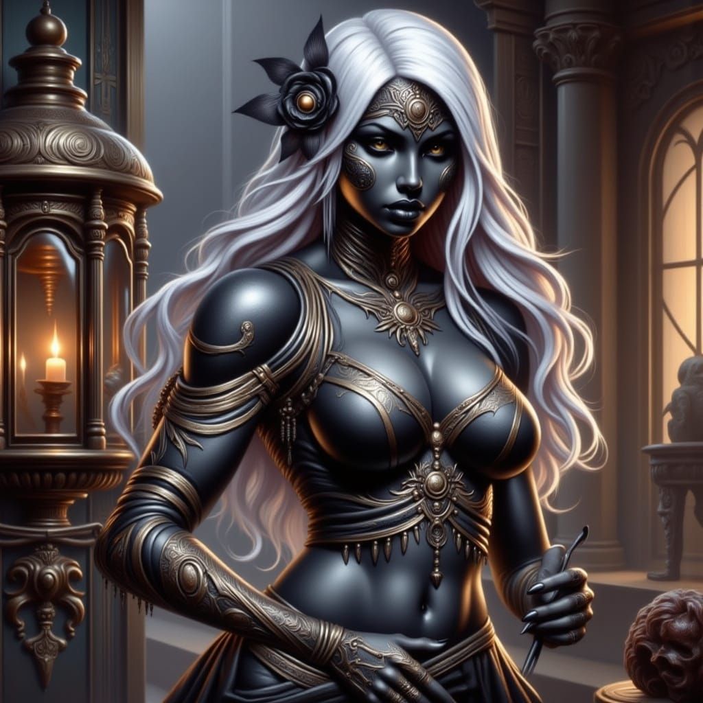 Muscle-Bound Drow Warrior in Romantic Goth Style