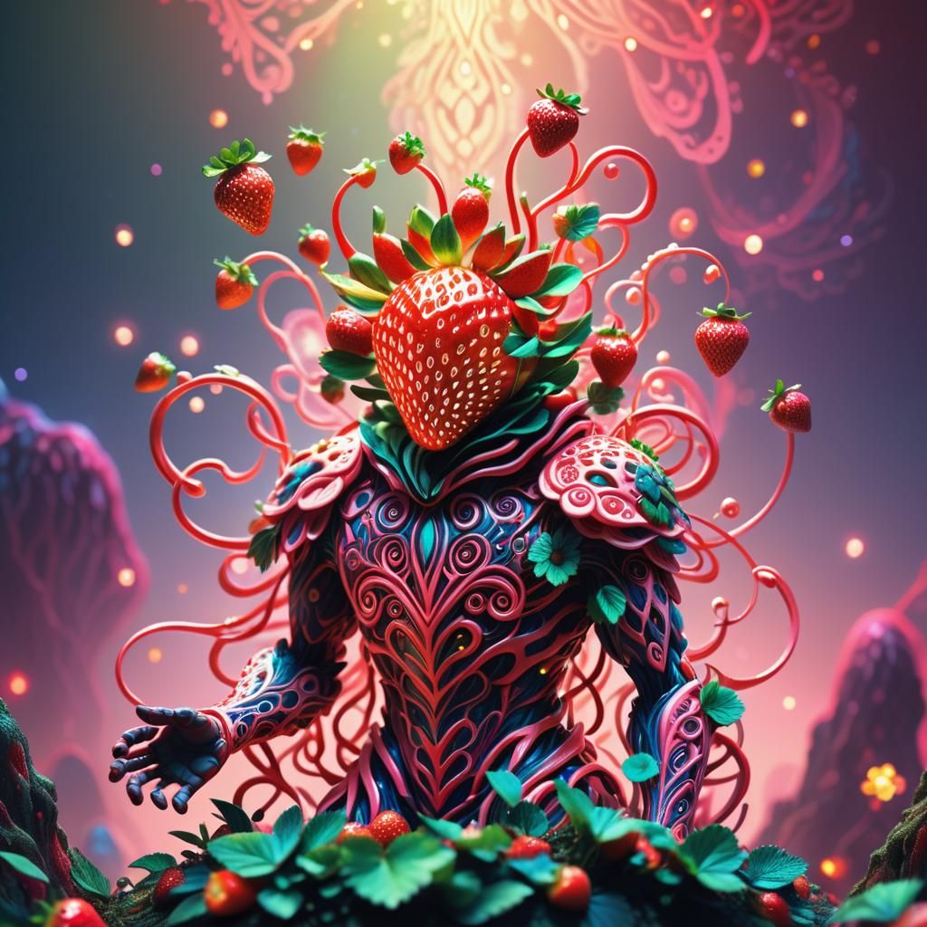 Strawberry Humanoid in Dreamlike Fantasy Art