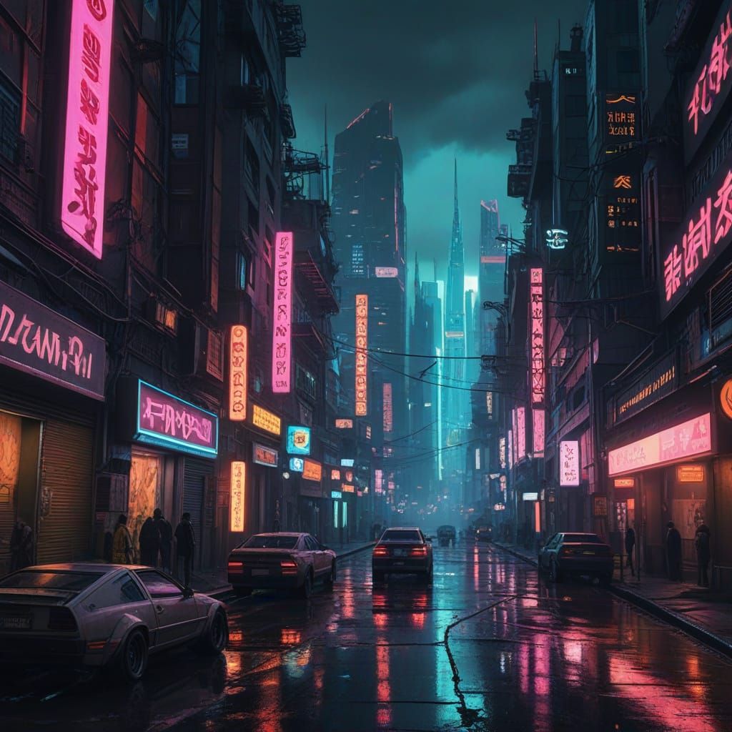 Cyberpunk Neo Tokyo Cityscape in Neon Style