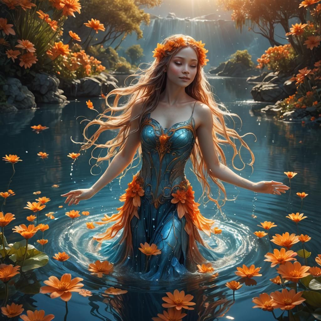 Water Fairy in Lake of Orange Flowers