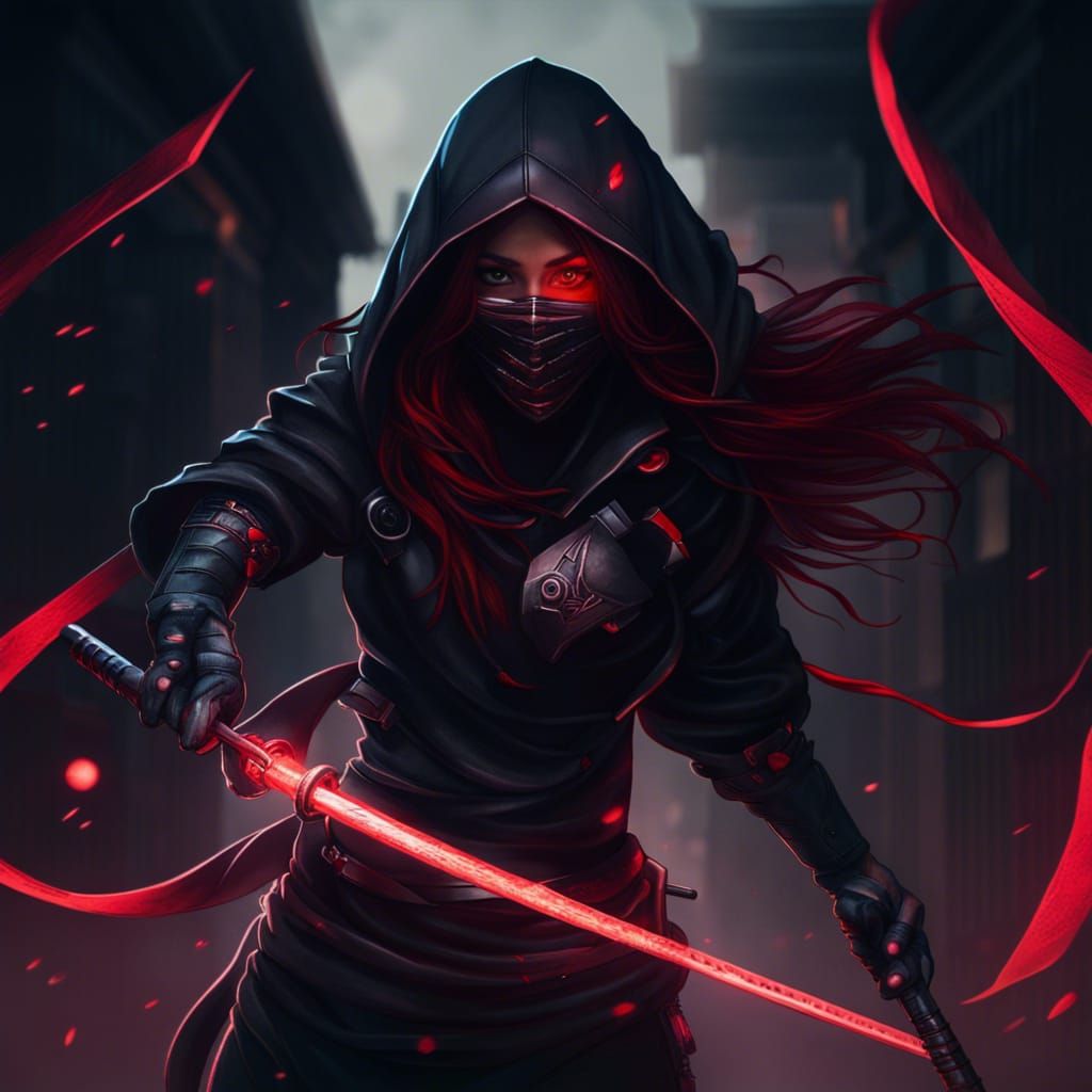 Cyberpunk Ninja Assassin with Red Ninjato