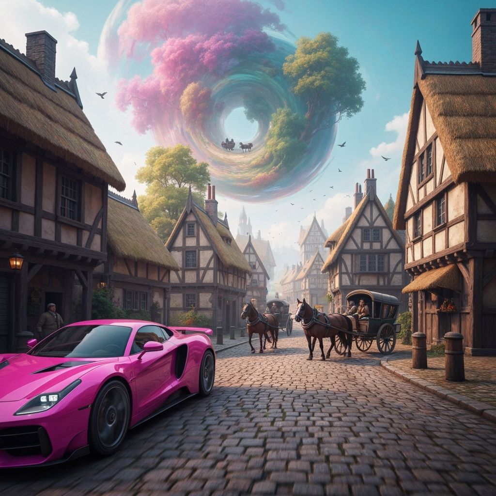 Supercar in Medieval Village Dreamscape