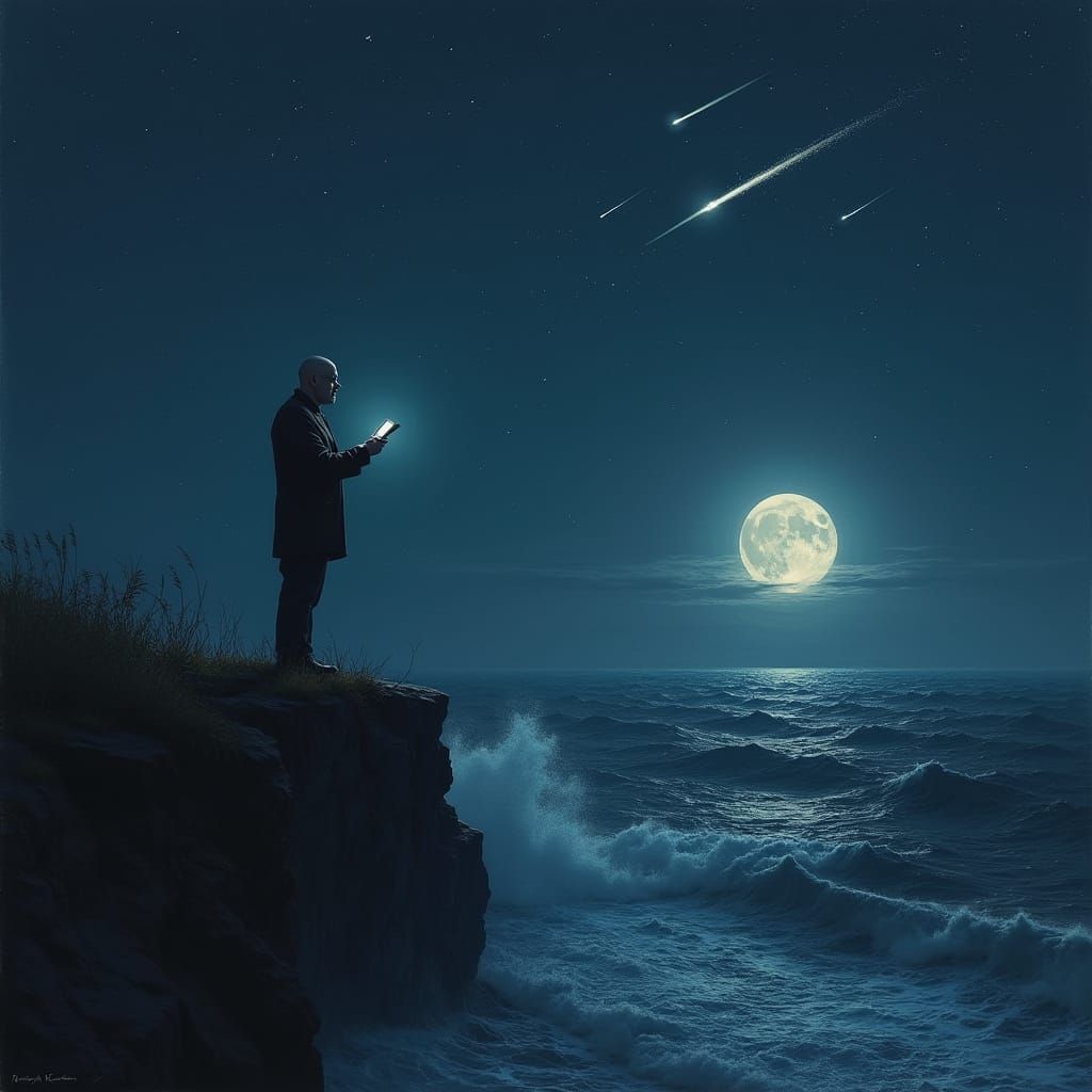 Hyperrealistic Portrait of Bald Man Reciting Poem