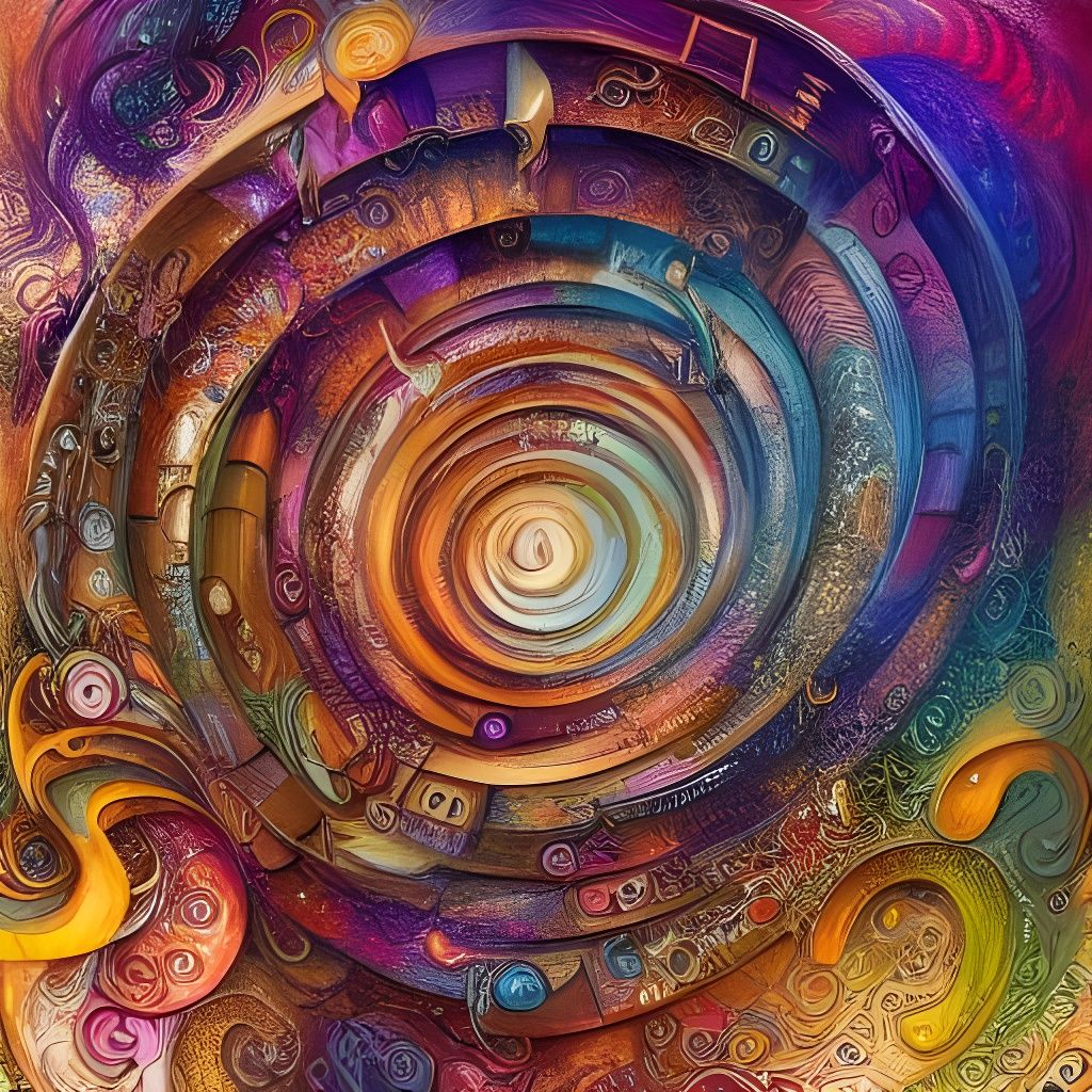 Colorful Labyrinth of Time and Space in Mixed Media