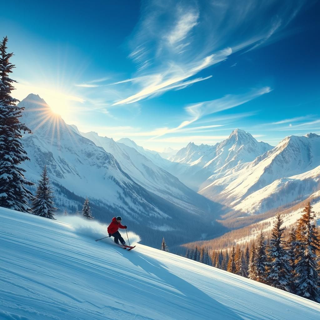 Skier Descends Snowy Mountain in Dreamlike Style