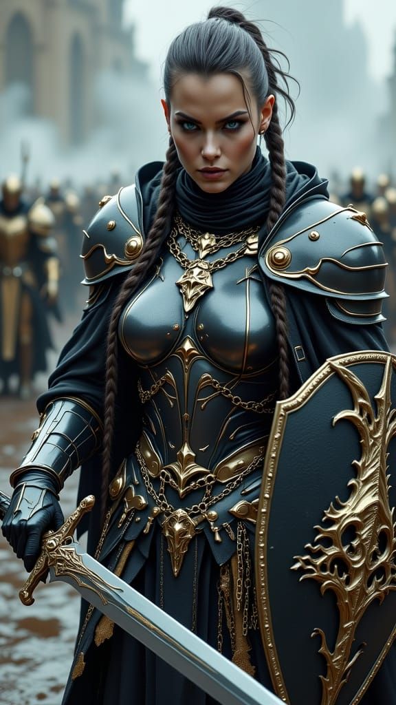 Armored Woman Warrior on Battlefield in 4K