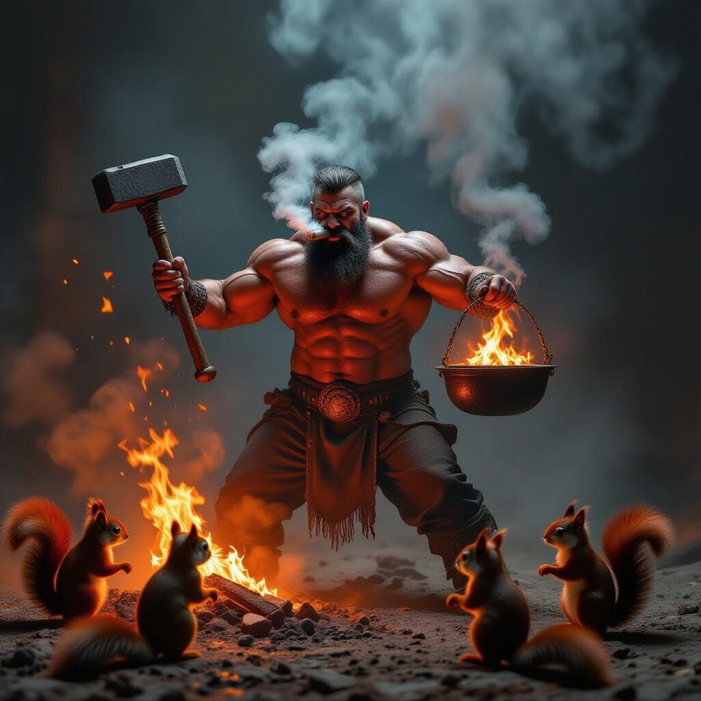 Sledgehammer Man Swinging Cinders at Scarlet Squirrels