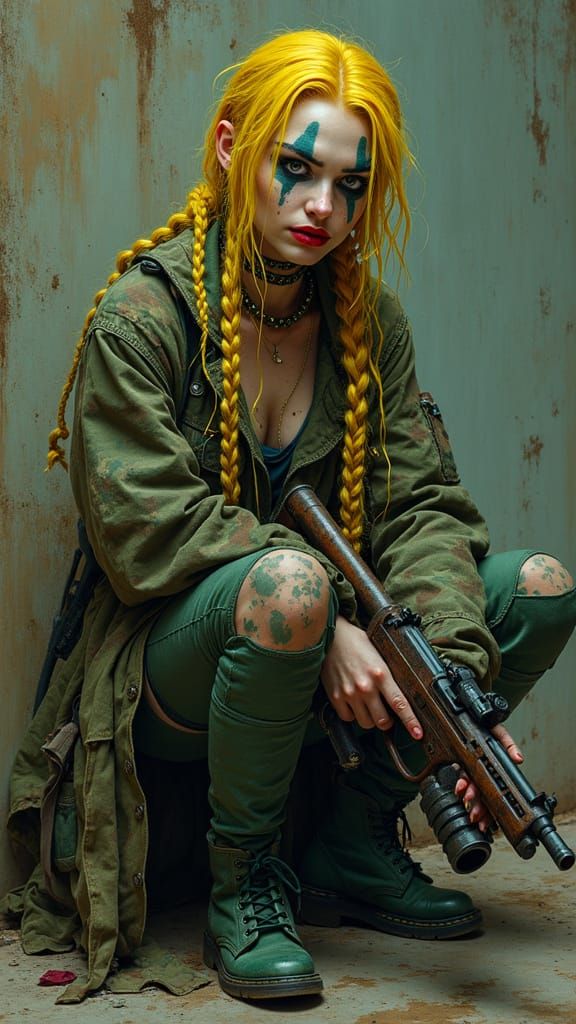 Sinister Woman with Pistol in Dark Neon Style
