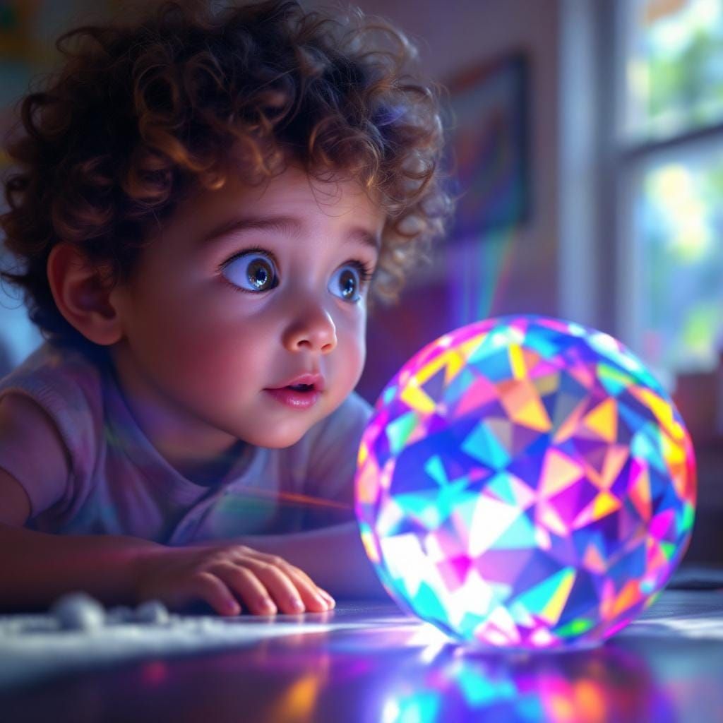 Child Gazing at Crystal Ball with Rainbow Light