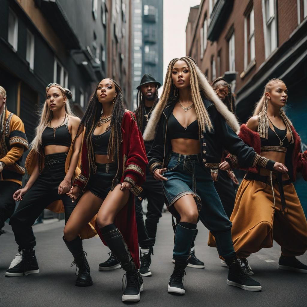 Viking Hip-Hop Dance-Off: Hyperrealistic Urban Scene