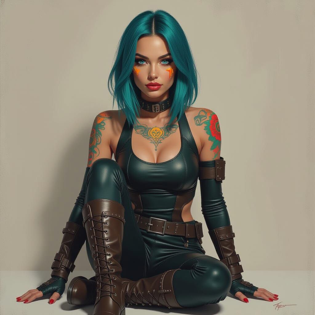 Alien Woman Portrait in Digital Oil Painting Style