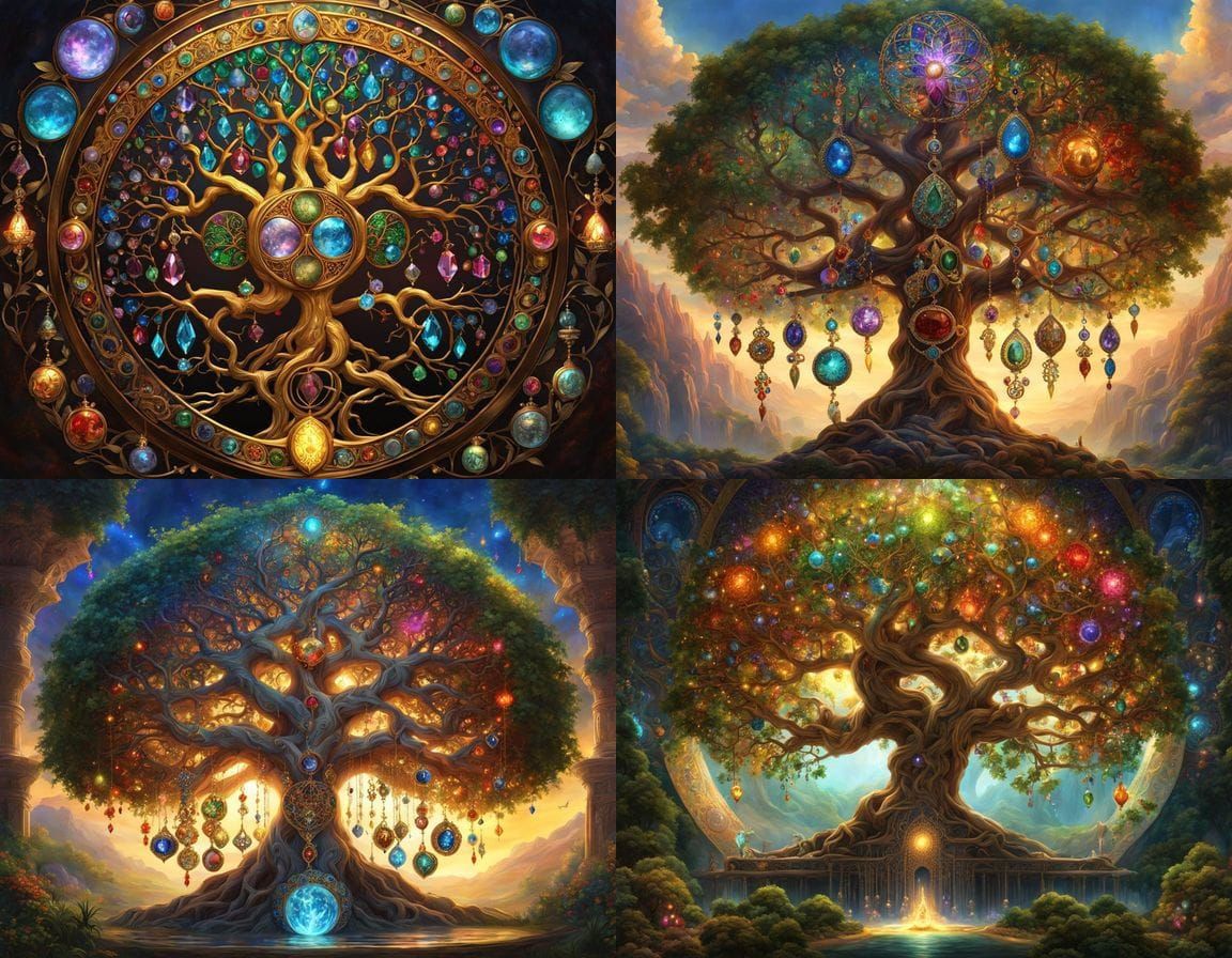 Dark Fantasy Tree of Life Masterpiece in Vibrant Watercolors