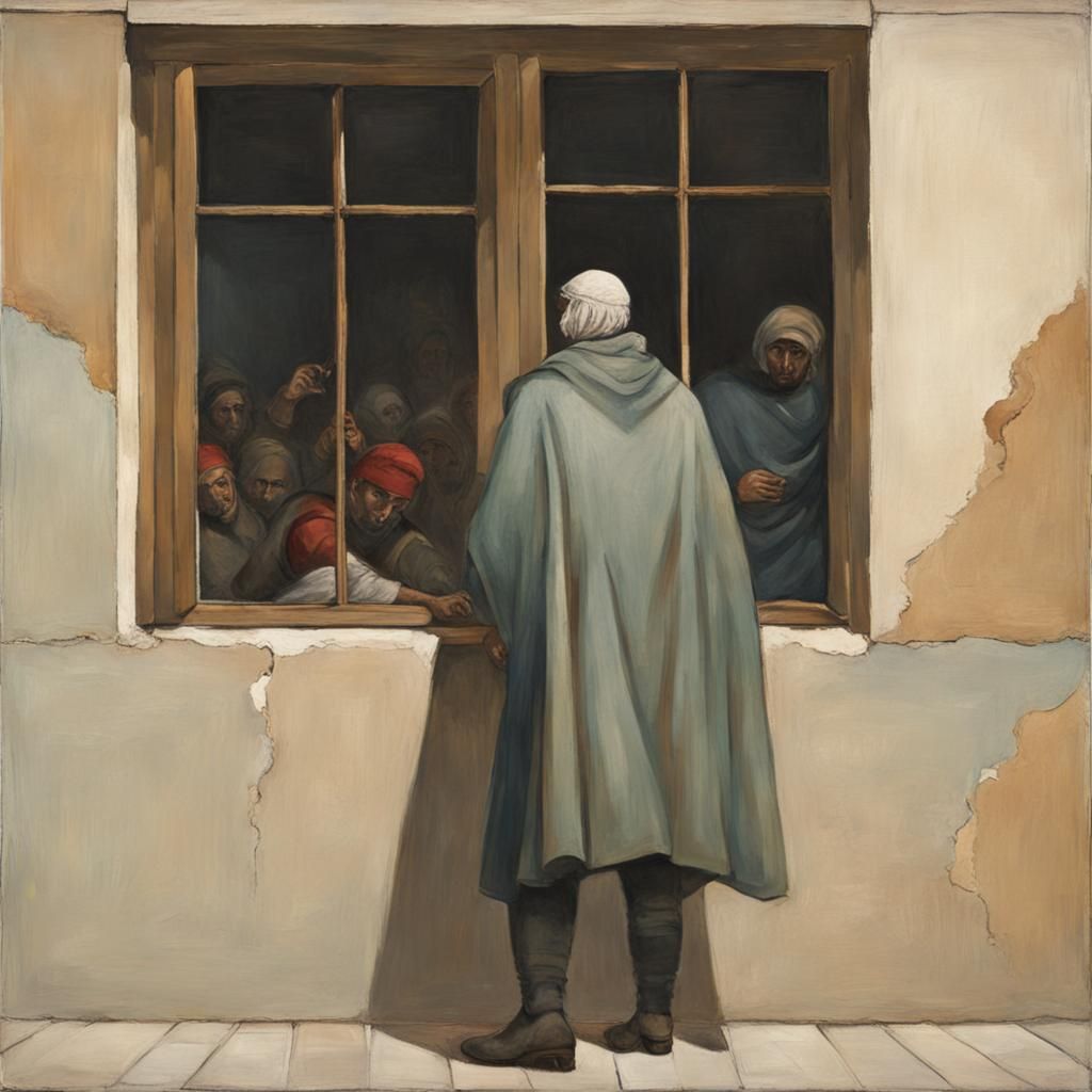 Riot Seen Through Window in Renaissance Style