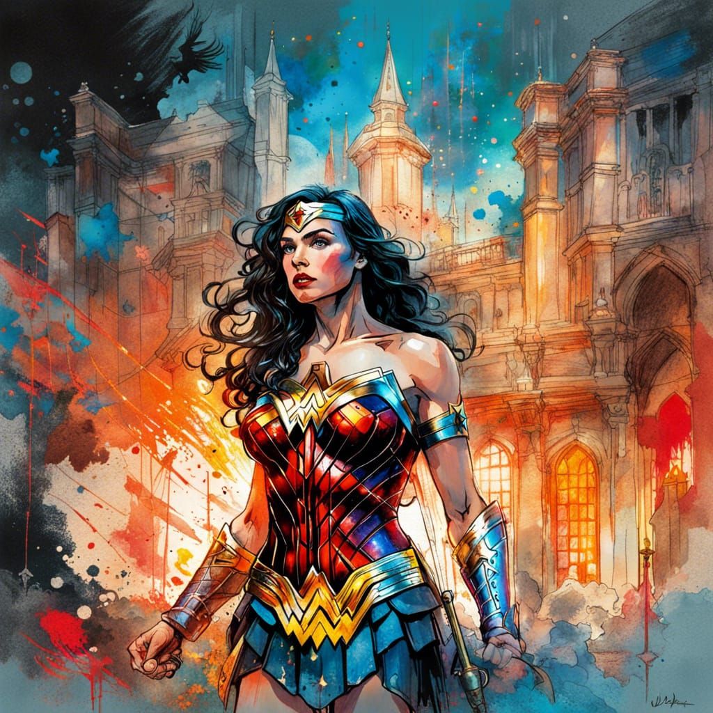 Wonder Woman in a Dark Fantasy Medieval Palace