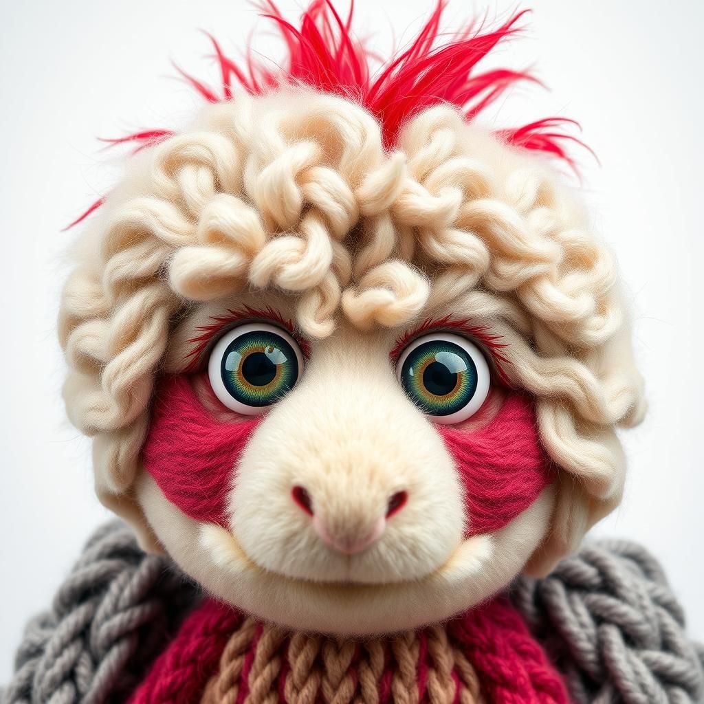 Cute Knitted Muppet with Red Mohawk, Fantasy Art