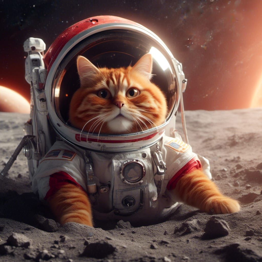 Red Cat Astronaut Moon Landing