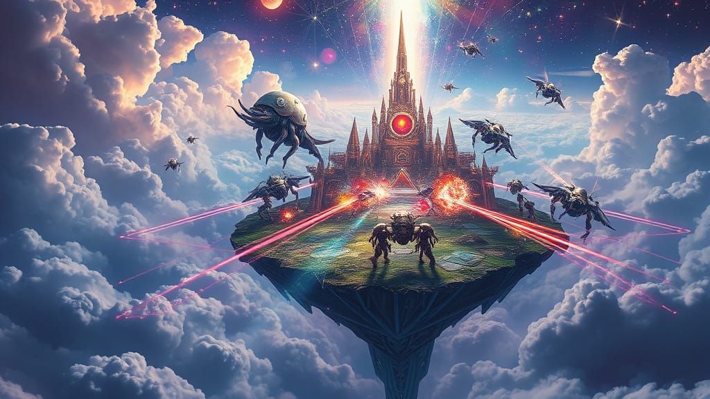 Chaotic Battle on Floating Island, Psychedelic Game Cover