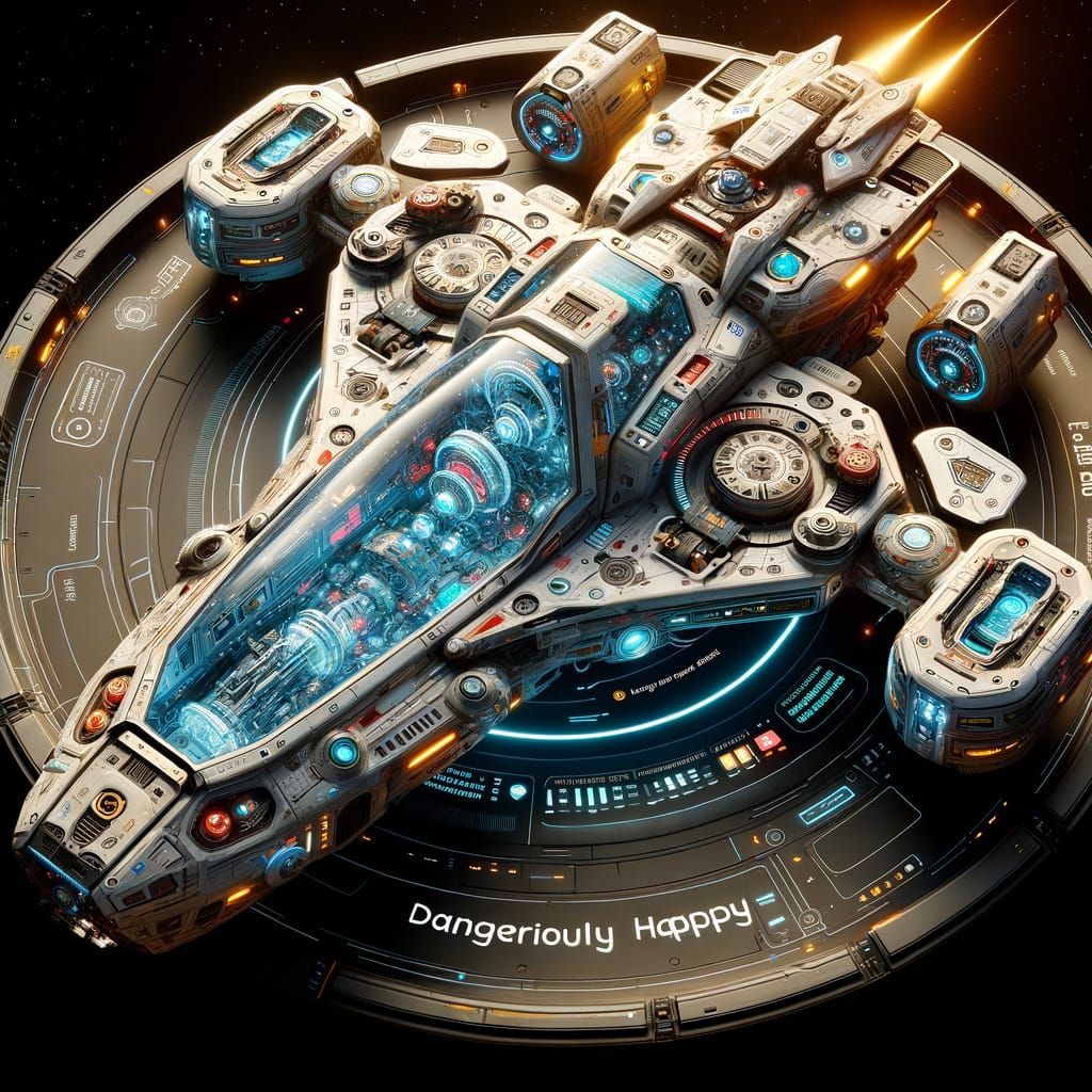 Futuristic Spaceship Cross-Section with Holographic Tech