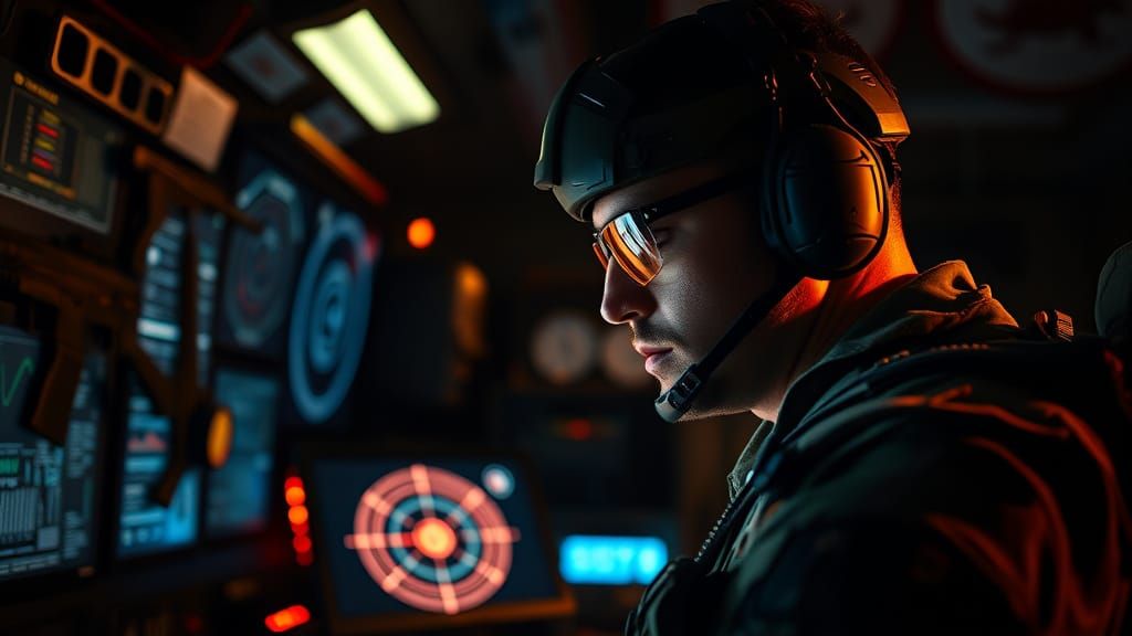 Tactical Military Commander in High-Tech Command Center