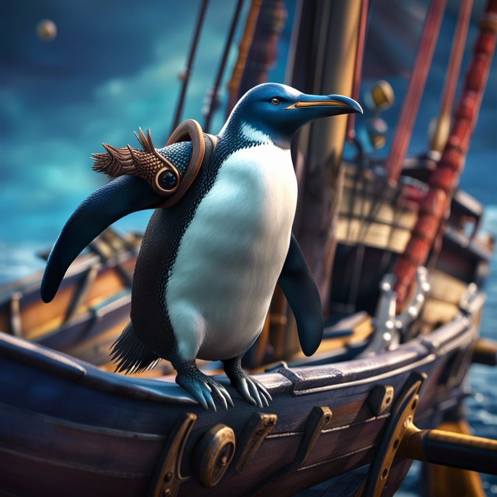 Penguin Corsair on a Galleon in 8K