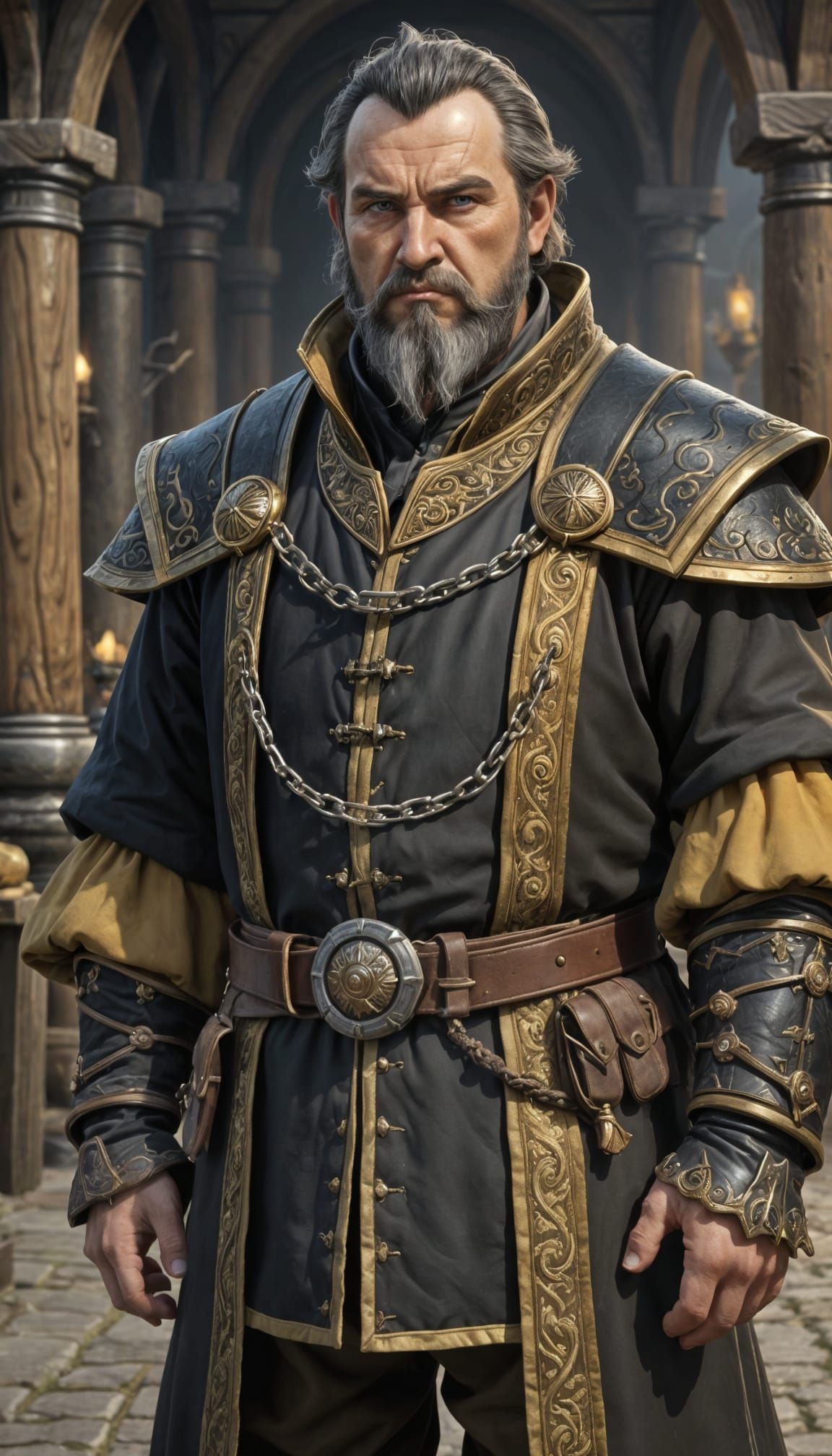 Stern Medieval Merchant in Warcraft Style