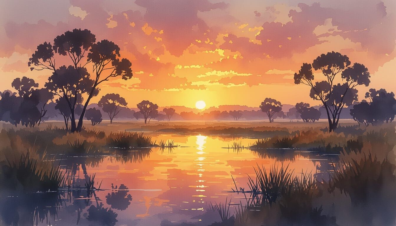 Australian Outback Sunrise Watercolour Painting