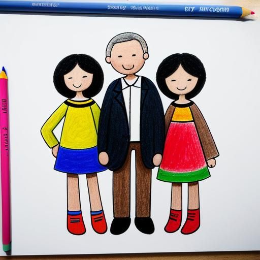 Naive Art Family Portrait in Crayon Style