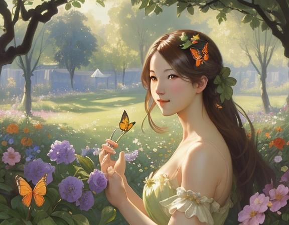 Sun-Drenched Garden in Art Nouveau Style