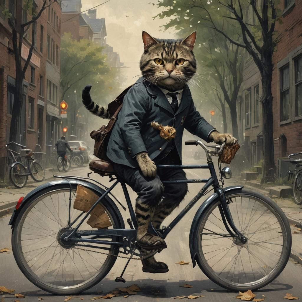 Cat on Bicycle in Sinister Style