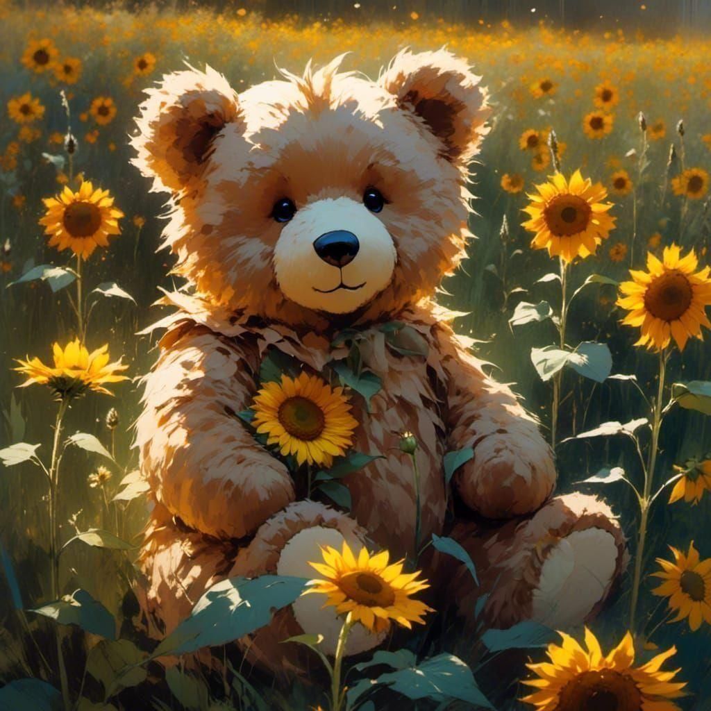 Giant Teddy Bear with Fairy in Anime Art