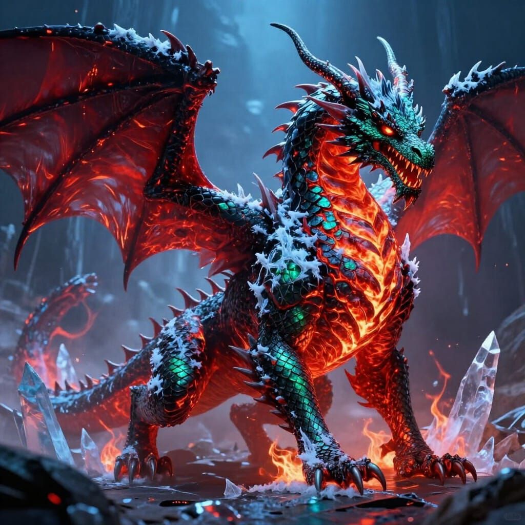 Majestic Dragon of Fire and Ice in Epic Fantasy Style