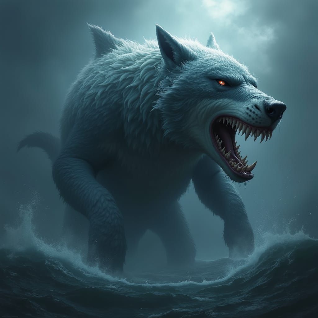 Hyperrealistic Shark-Wolf Hybrid in Moody Lighting