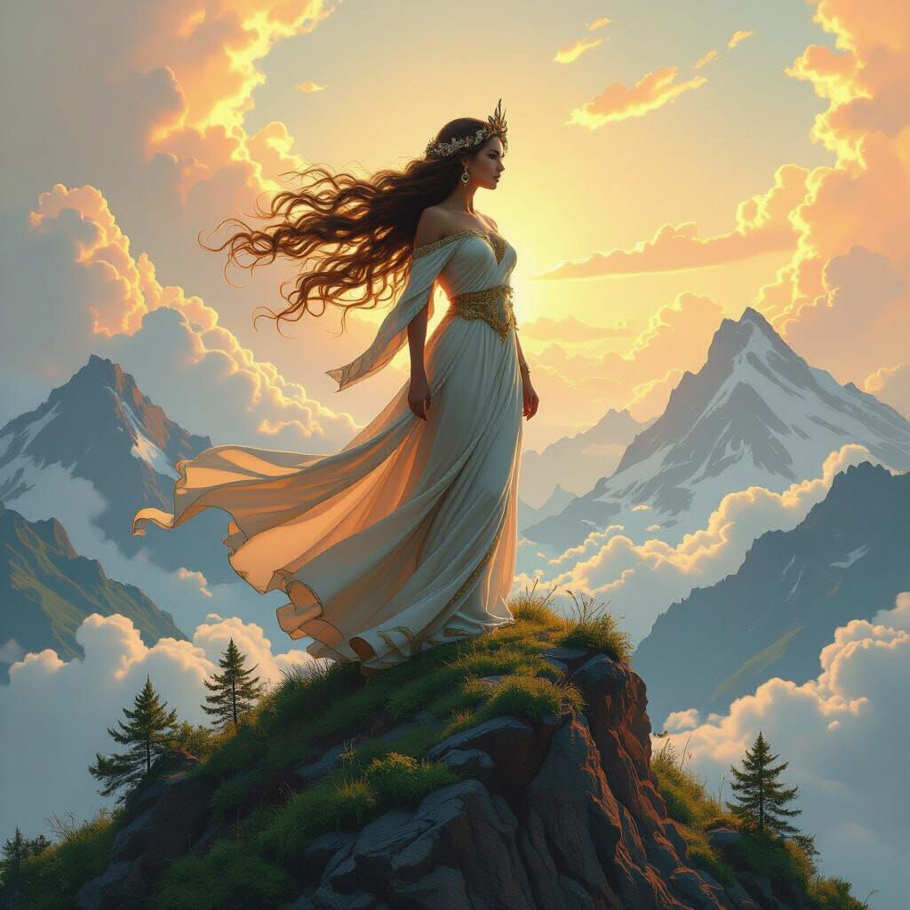 Majestic Goddess of Wind and Earth in Sci-Fi Style