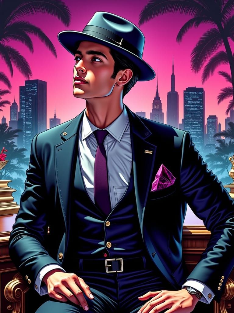 Retro 80s Talent Agent in Bold Illustration Style