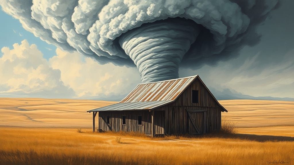 Tornado Destroys Barn in American Regionalism Style