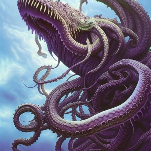 Detailed Kraken in Dystopian Hyperrealism