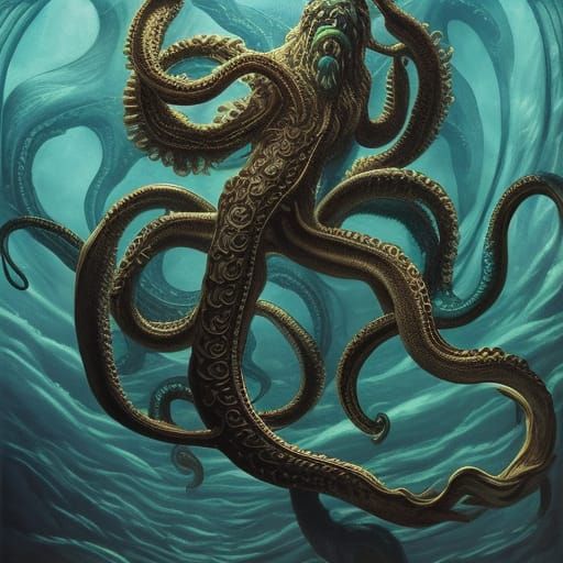 Hyperrealistic Kraken in Dystopian Horror Style