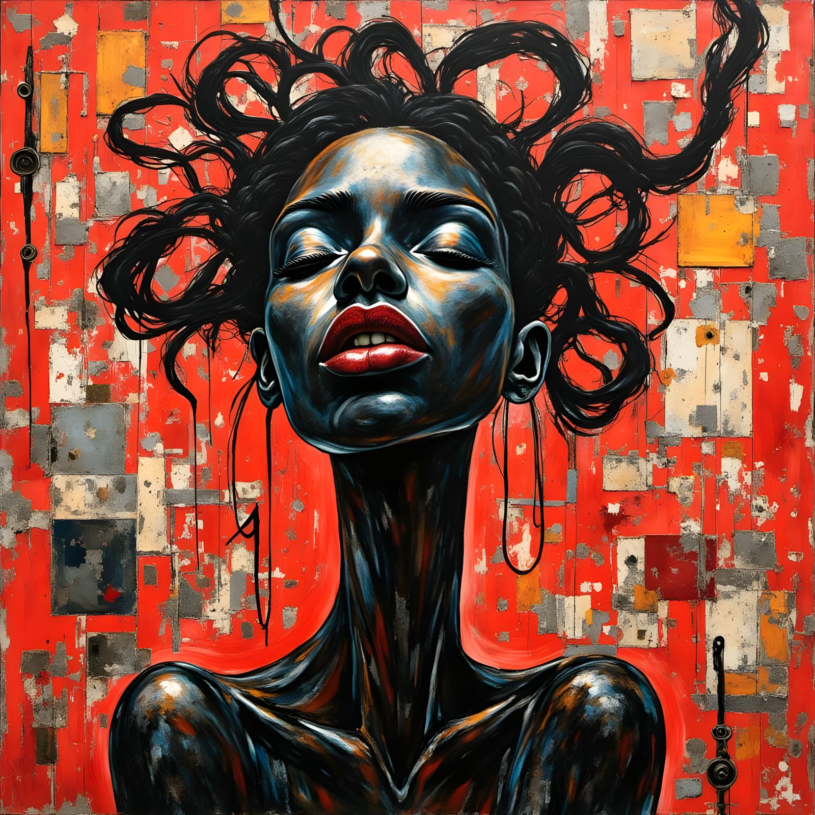 Surreal Portrait of a Black Woman in Banksy Style