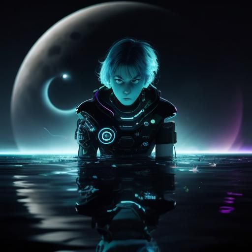 Cyberpunk Youth in Bioluminescent Cosmic Eclipse