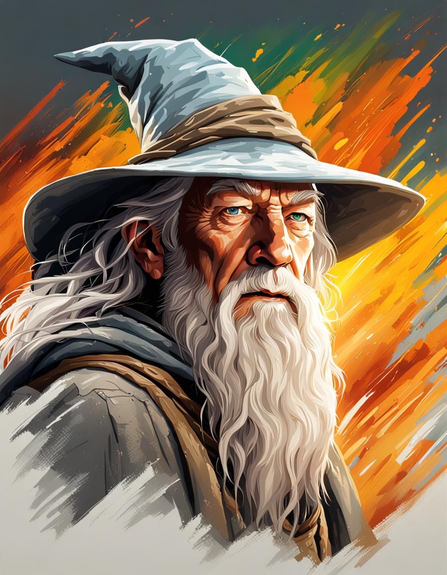 Hyperrealistic Gandalf Portrait in Splash Art Style