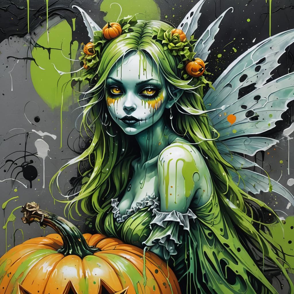 Ghost Fairy with Pumpkin in Graffiti Art Style