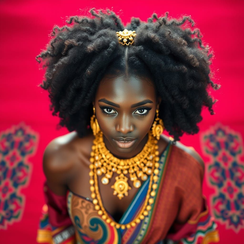 Confident Black Woman in Traditional Attire on Red Carpet