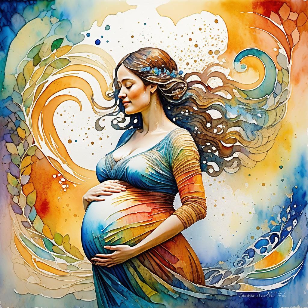 Pregnant Woman: Watercolor Splash Art Portrait