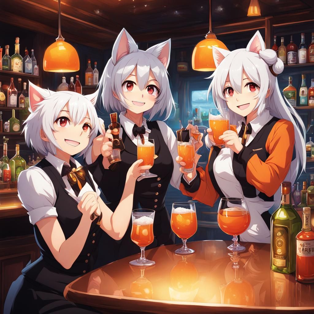 Furry Bartender with White Hair in Anime Style