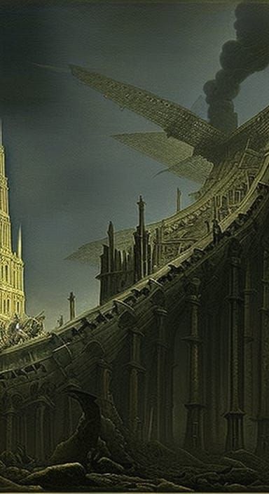 Tower of Babel: Dark Fantasy Engraving