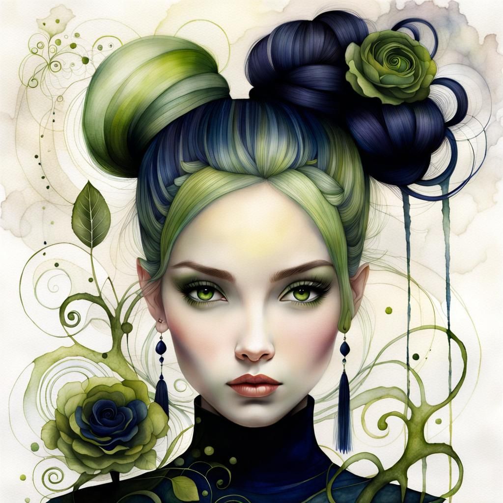 Ethereal Woman in Vibrant Alcohol-Ink Painting