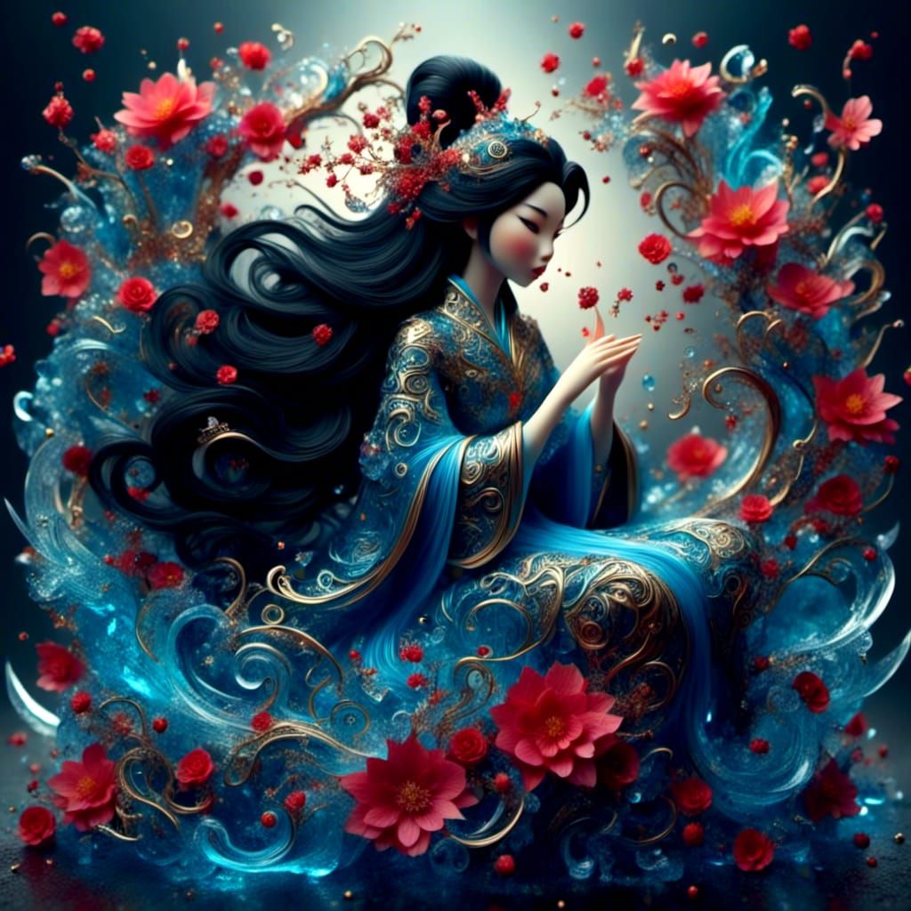 Disney Mulan Portrait in Armchair, Hyperrealistic