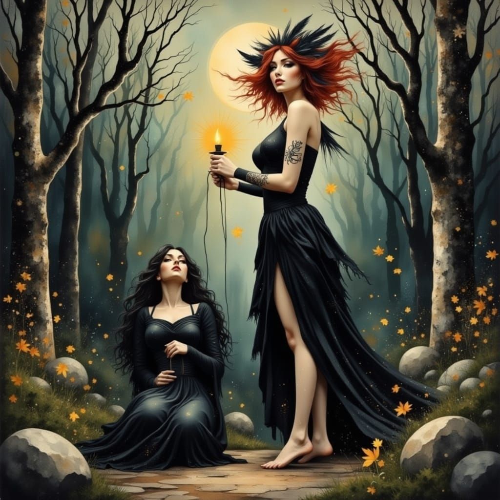 Witch Queen of Ether Realm in Cyberpunk Style