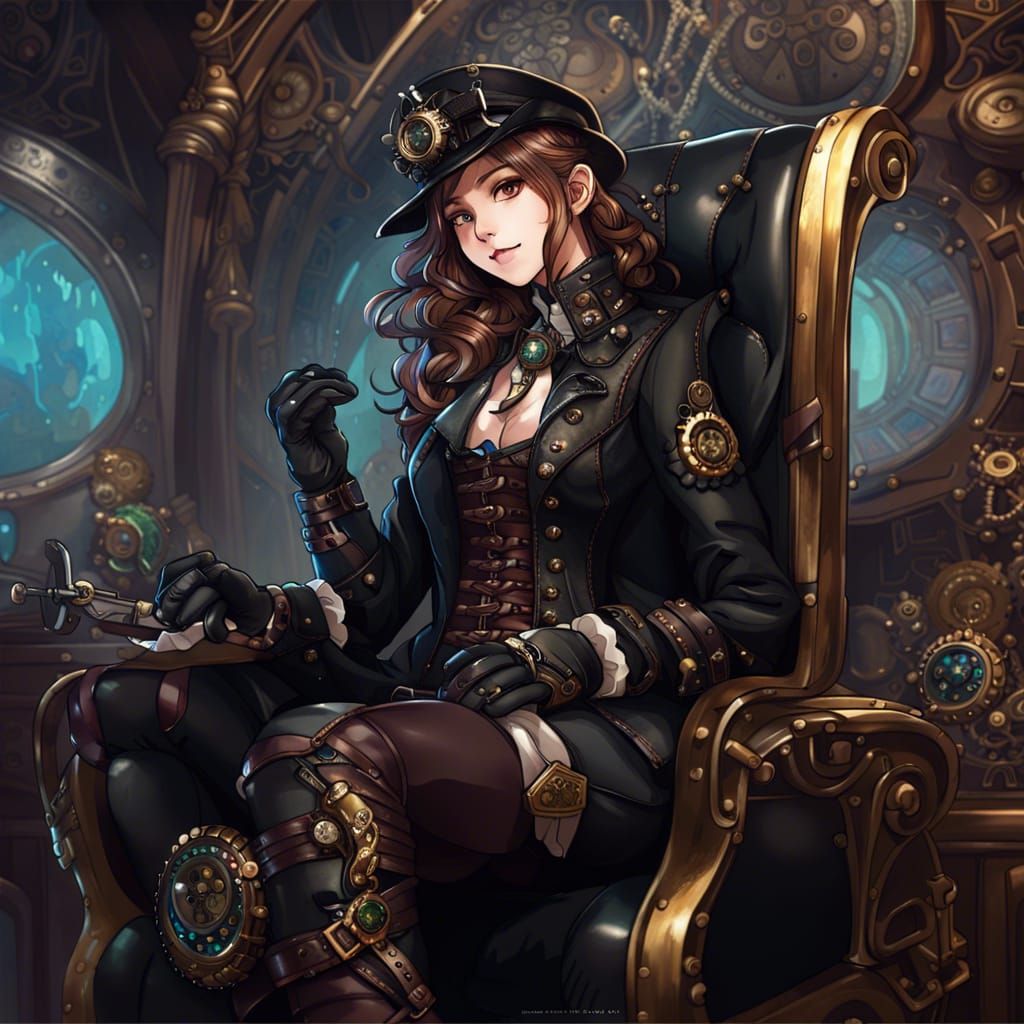 Steampunk Kpop Idol in Flat Color Style